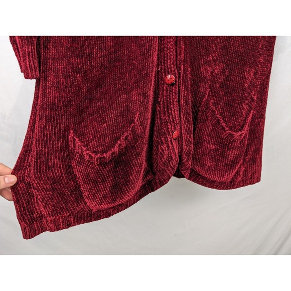 Vtg Ball Cotton Red Corduroy Button Long Sleeve Cardigan L Ladybug Cottagecore - Picture 7 of 12